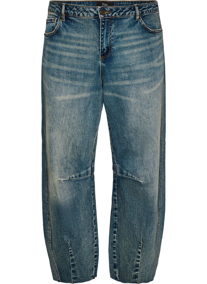Barrel fit jeans med sliten tv&auml;tt, Bl&aring;, Packshot