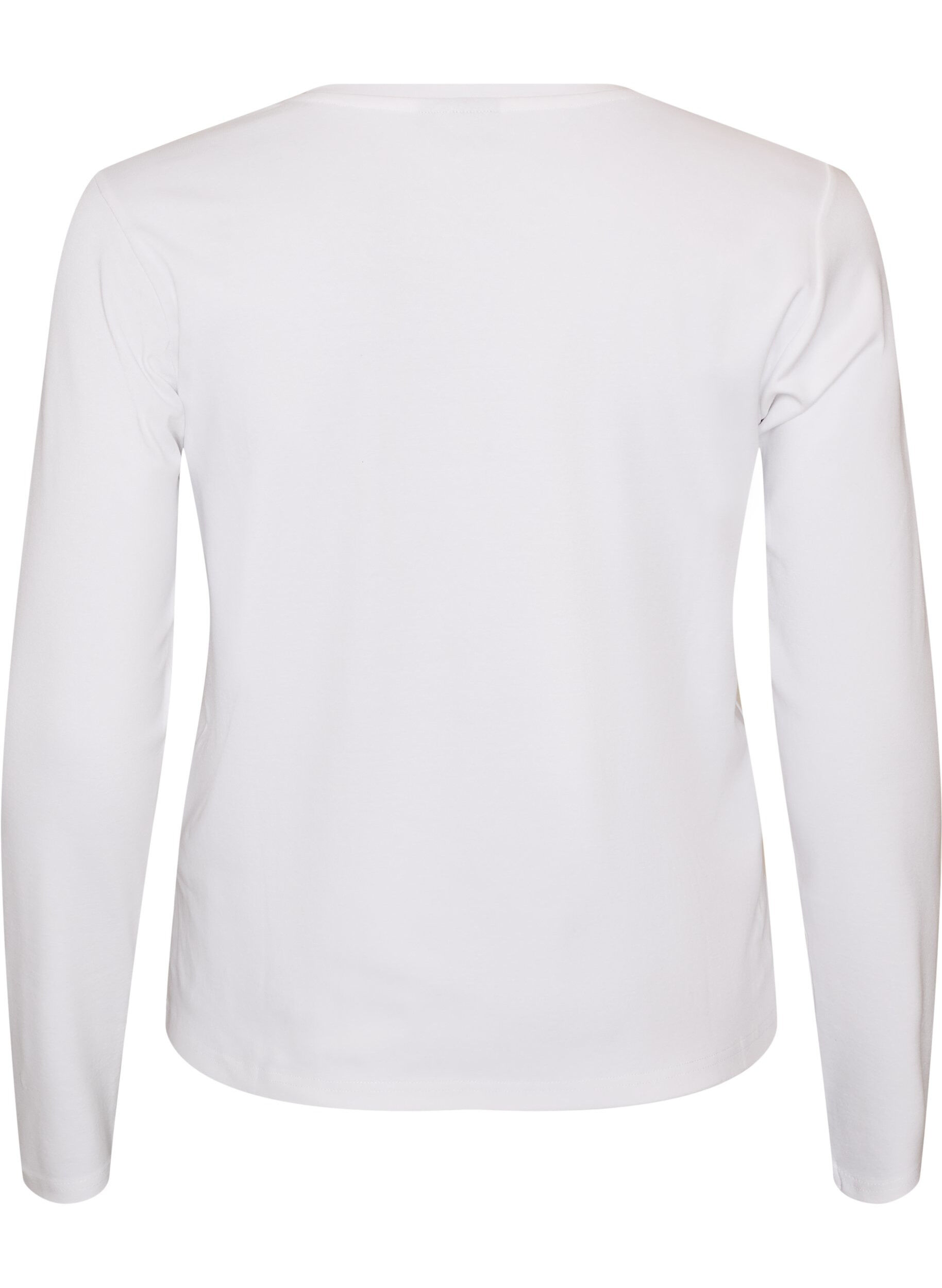ZizziL&aring;ng&auml;rmad bas-T-shirt med rund hals, Vit, Packshot image number 1