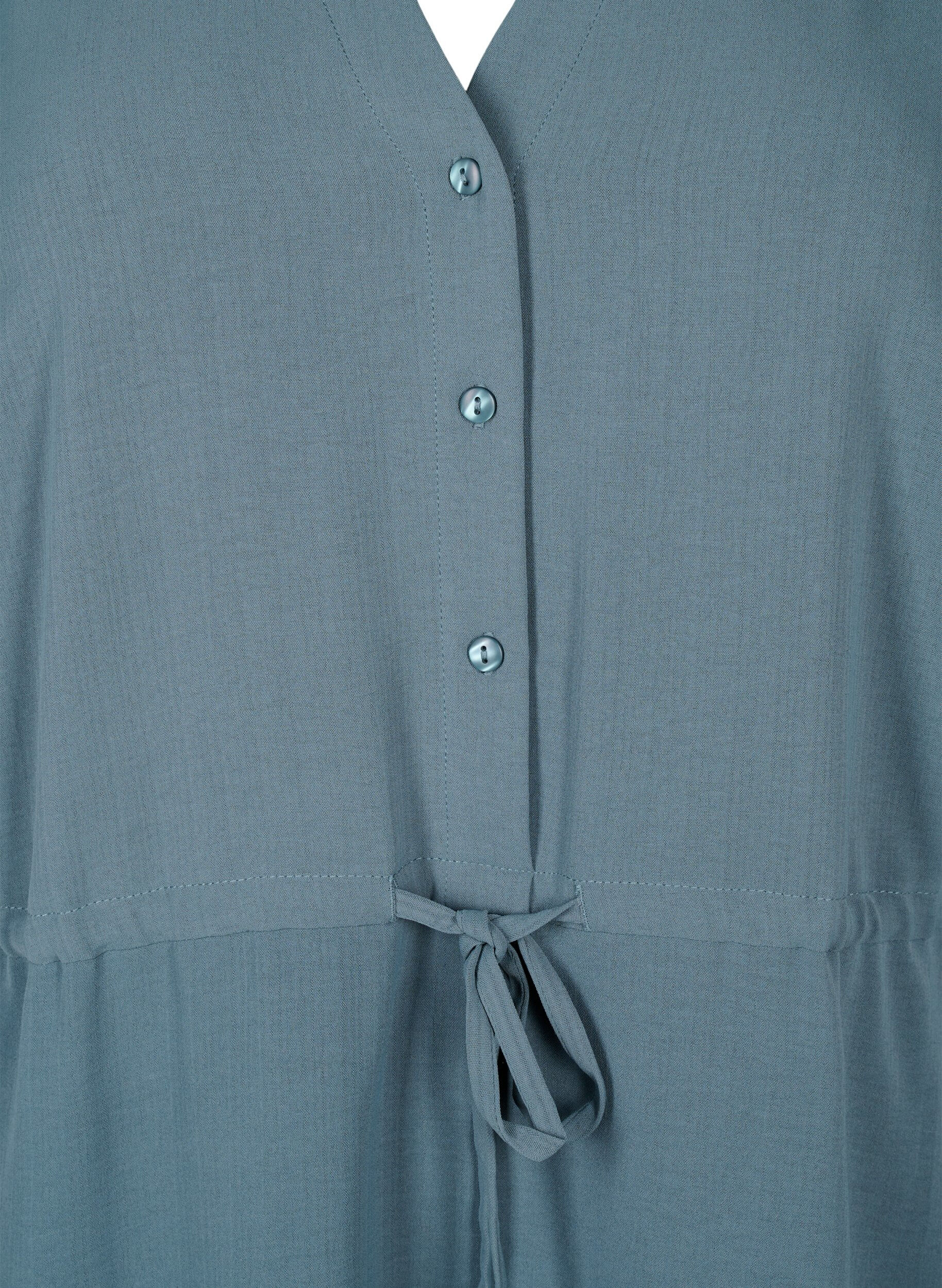 Zizzi Kort&auml;rmad kl&auml;nning med knytband i midjan, Balsam Green, Packshot image number 2