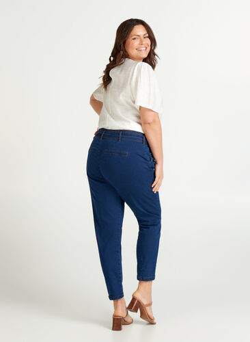 Croppade jeans med bälte, Blue denim, Model image number 1