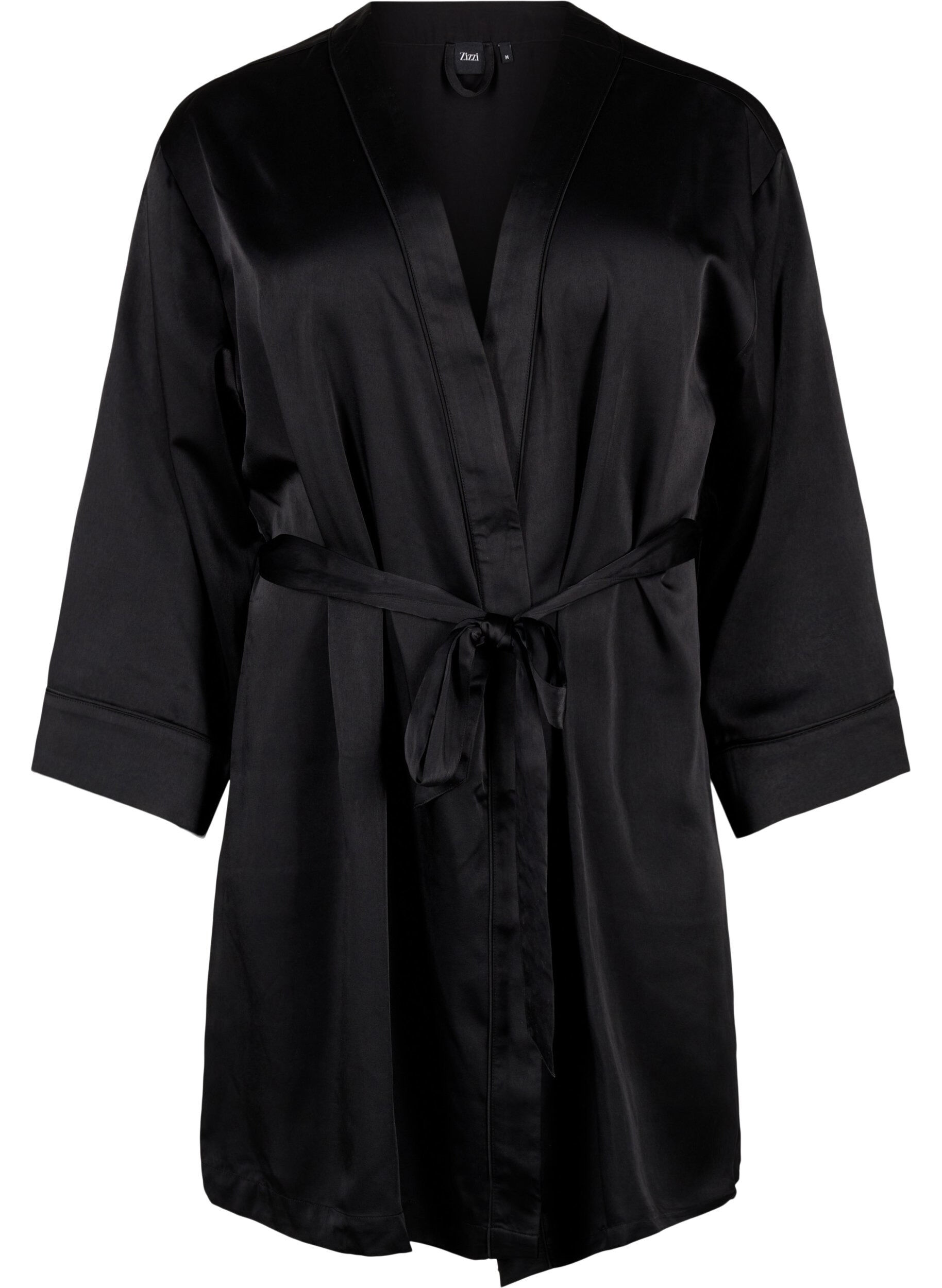 Zizzi Kimono i satin med sk&auml;rp, Black, Packshot image number 0