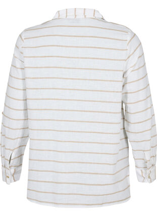 Skjortblus med knäppning i en blandning av bomull och linne, White Taupe Stripe, Packshot image number 1