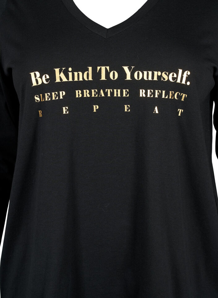 Nattskjorta i bomull med textmönster, Black W. Be, Packshot image number 2