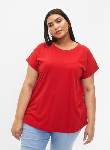 Kortärmad t-shirt i bomullsmix, Tango Red, Model image number 0