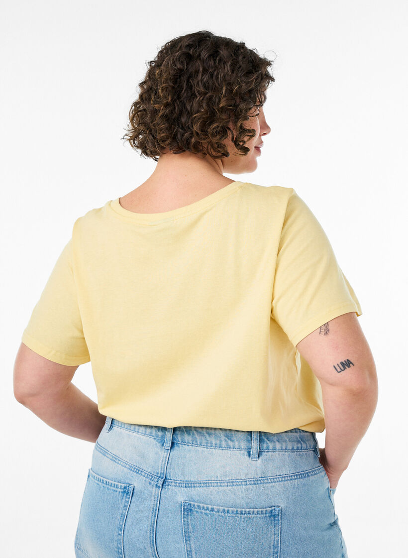 T-shirt i bomull med tryck, Gul, Model image number 2