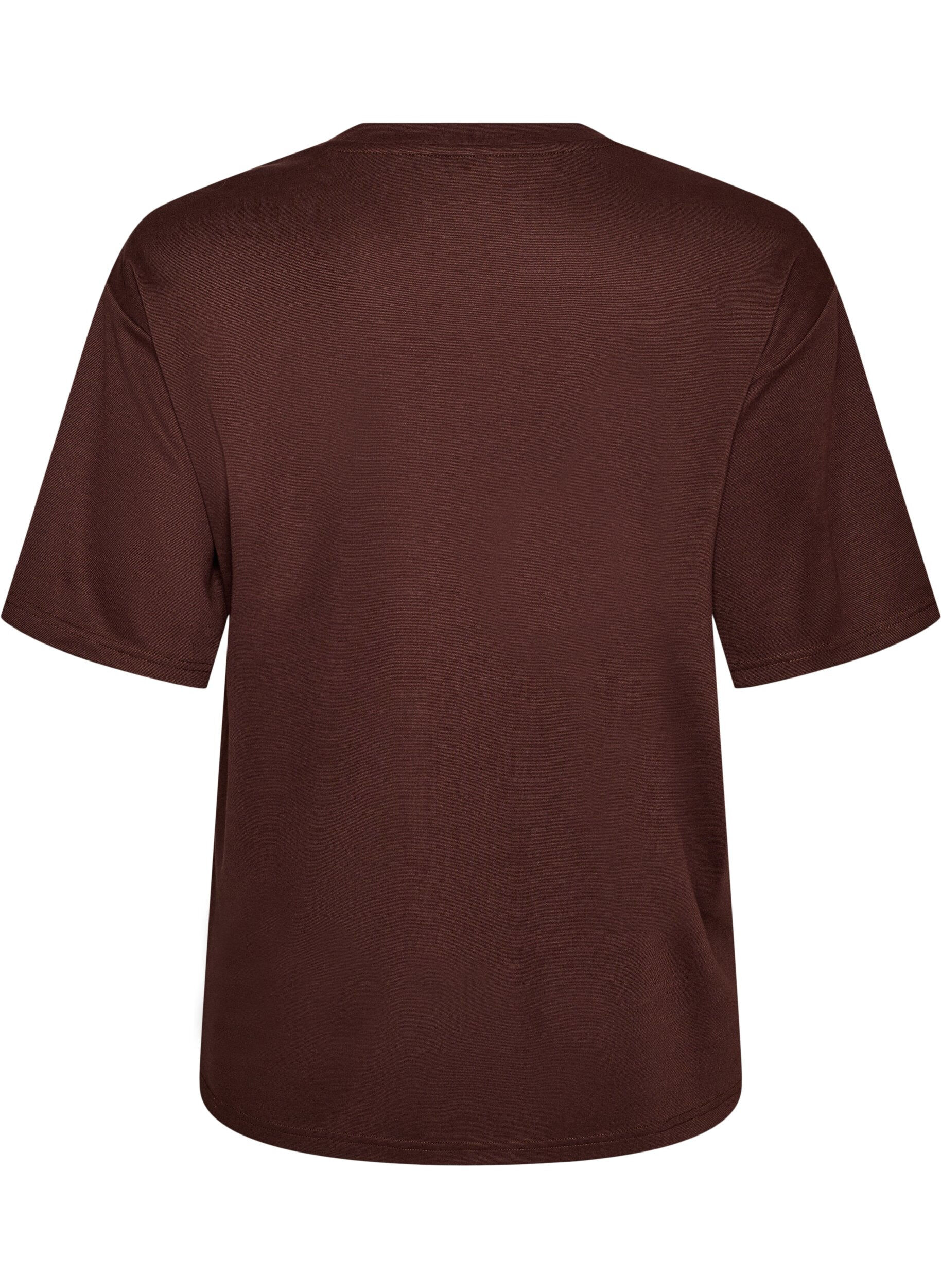 ZizziT-shirt med strassstenar och rund hals, Brun, Packshot image number 1