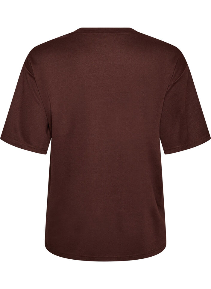 T-shirt med strassstenar och rund hals, Brun, Packshot image number 1