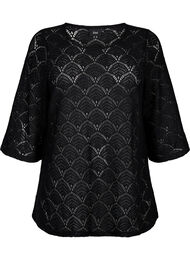 Crochet blus med 3/4 ärmar, Black