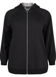 Kofta i sweatshirt material med huva och fickor, Svart