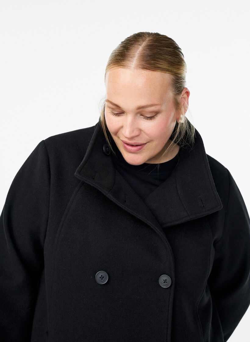 Kort kappa med a-linjeformad passform, Svart, Model image number 3