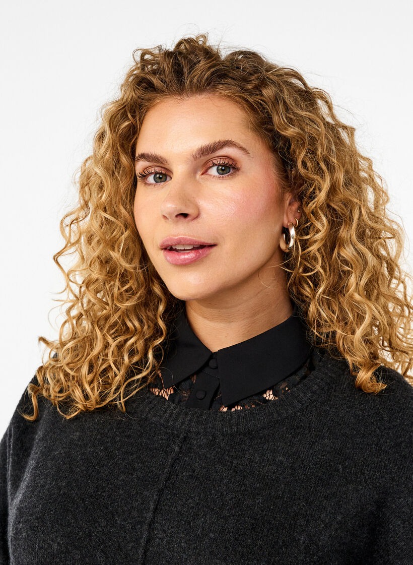 Lös skjortkrage med spets, Black, Model image number 0