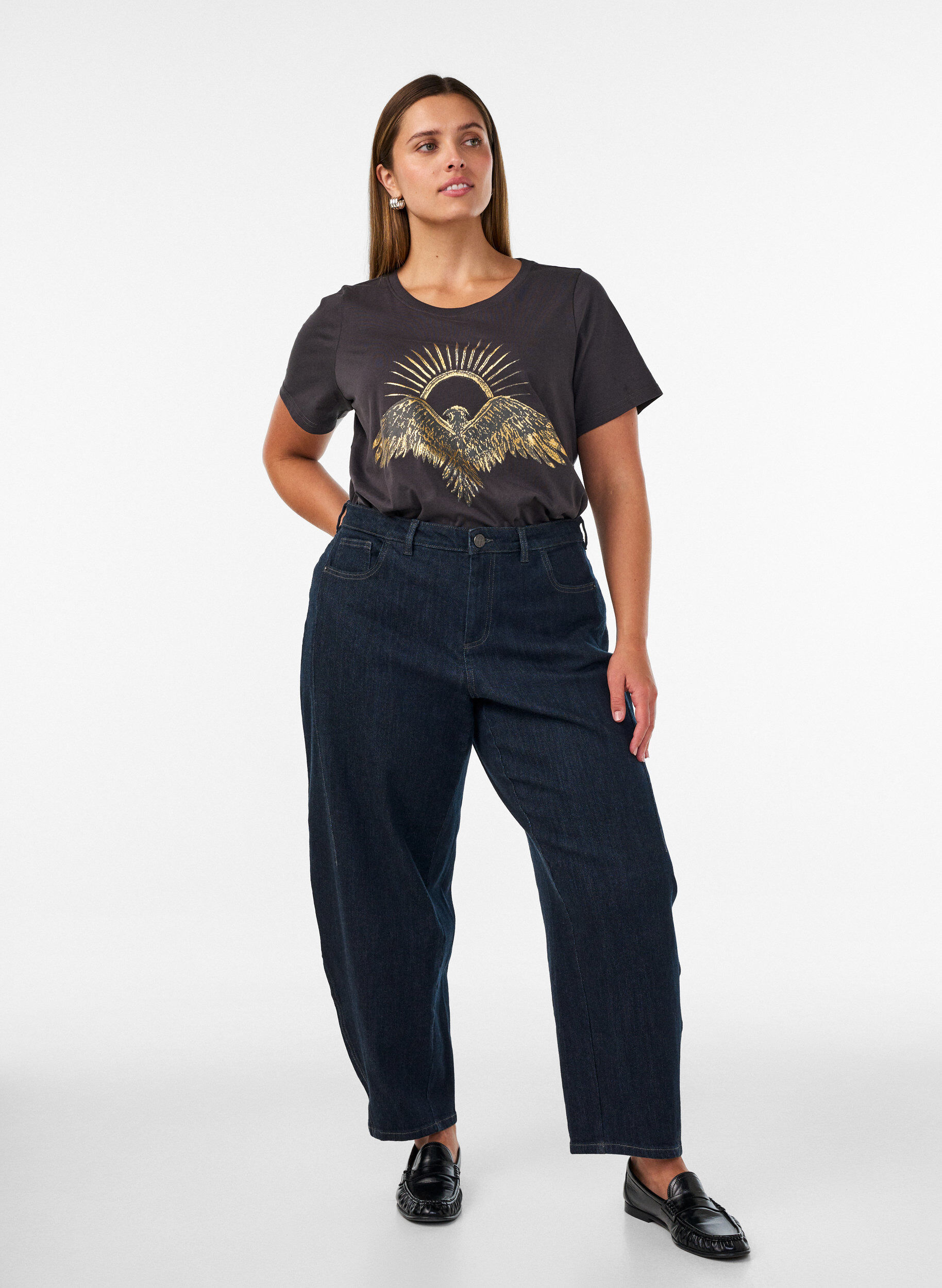 ZizziT-shirt i bomull med tryck framtill, Gr&aring;, Model image number 1