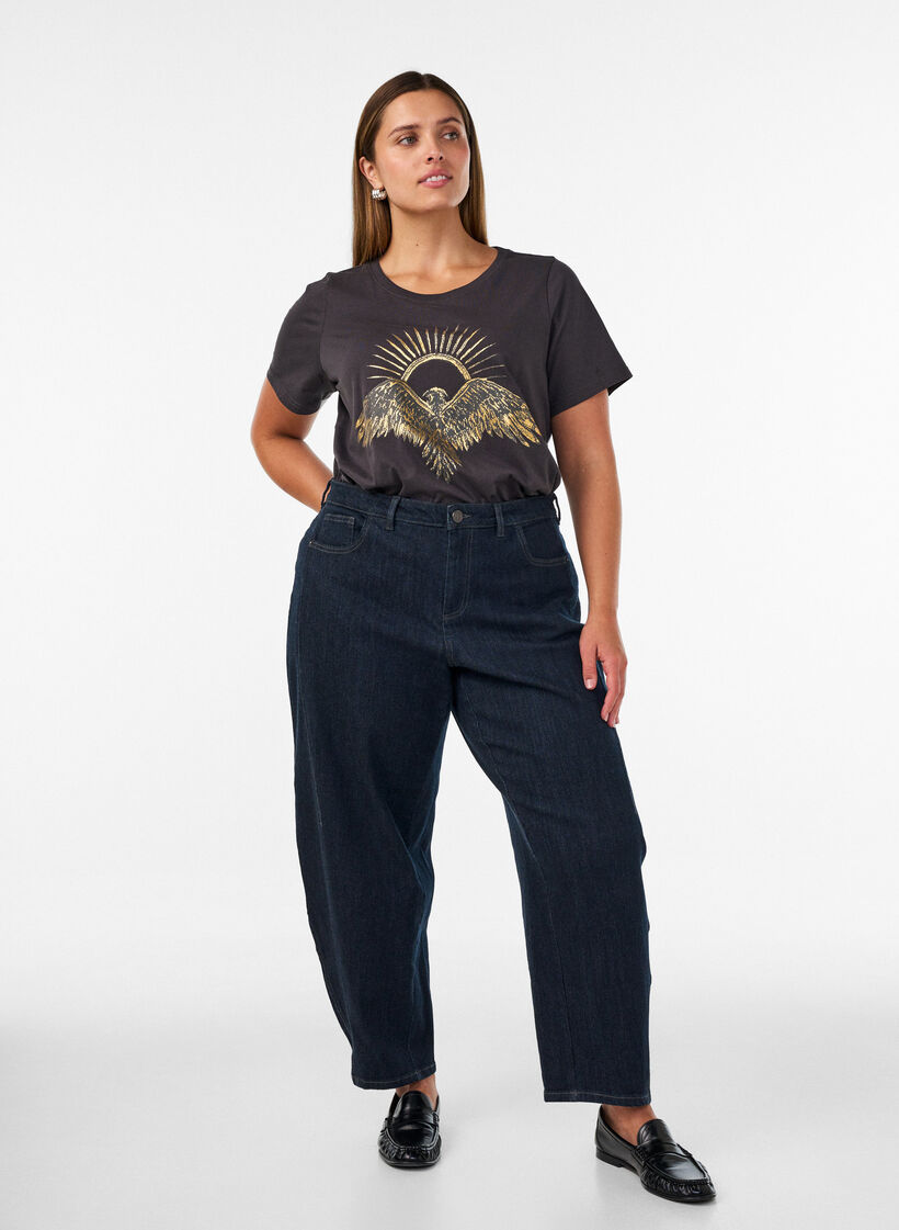 T-shirt i bomull med tryck framtill, Gr&aring;, Model image number 1
