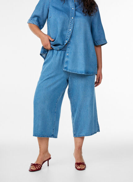 ZizziCulottebyxor i lyocell med vida ben och denimlook, Blå, Model image number 2