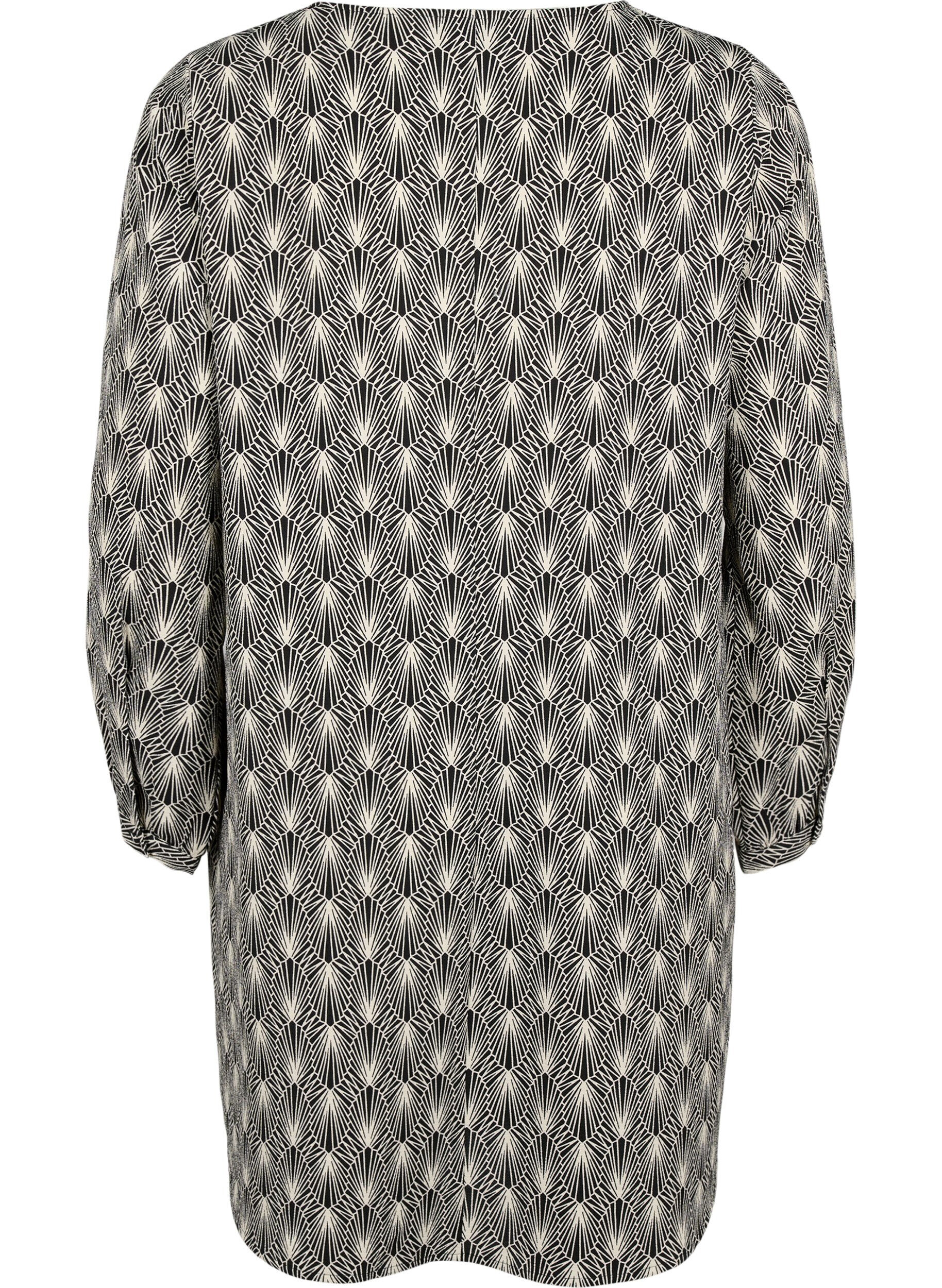 Zizzi Kl&auml;nning med V-ringning och tryck, Birch Graphic AOP, Packshot image number 1