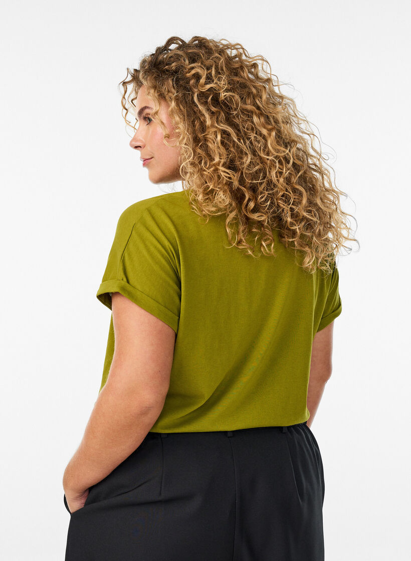 Kort&auml;rmad t-shirt i bomullsmix, Gr&ouml;n, Model image number 2