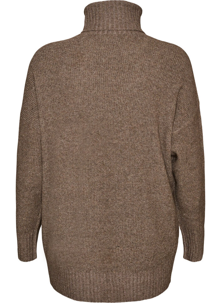 L&ouml;st stickad tr&ouml;ja med polokrage, Brun, Packshot image number 1