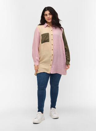 Blockfärgad skjorta i viskosblandning, Pink Blocking, Model image number 2