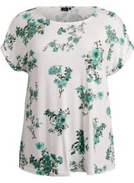 T-shirt med blommigt tryck, Vit