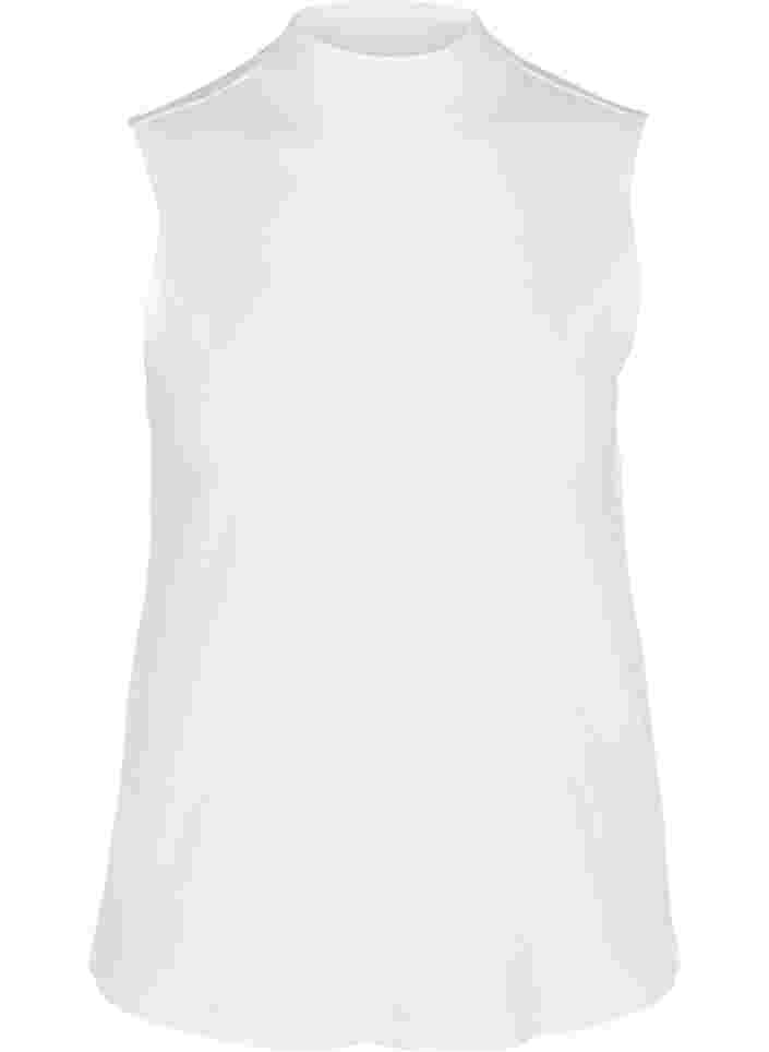 Ribbstickad topp i bomull med hög halsringning, Bright White, Packshot image number 0