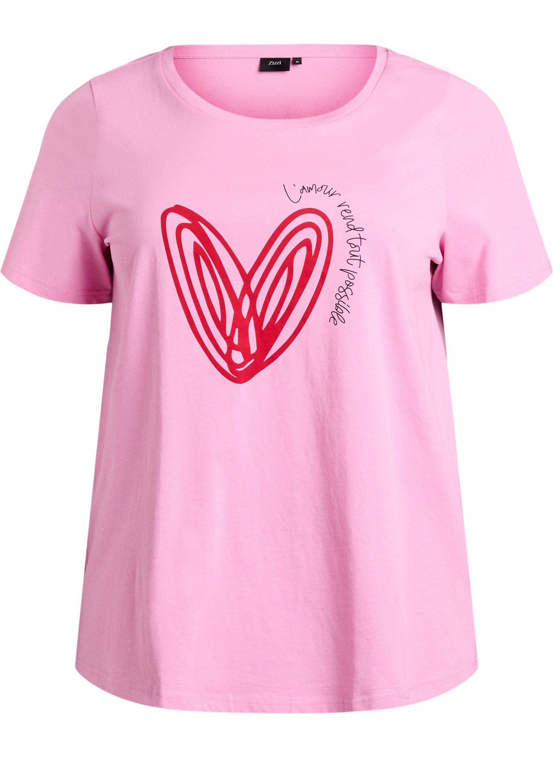Zizzi T-shirt i bomull med motiv, Begonia P. w. Heart, Packshot image number 0