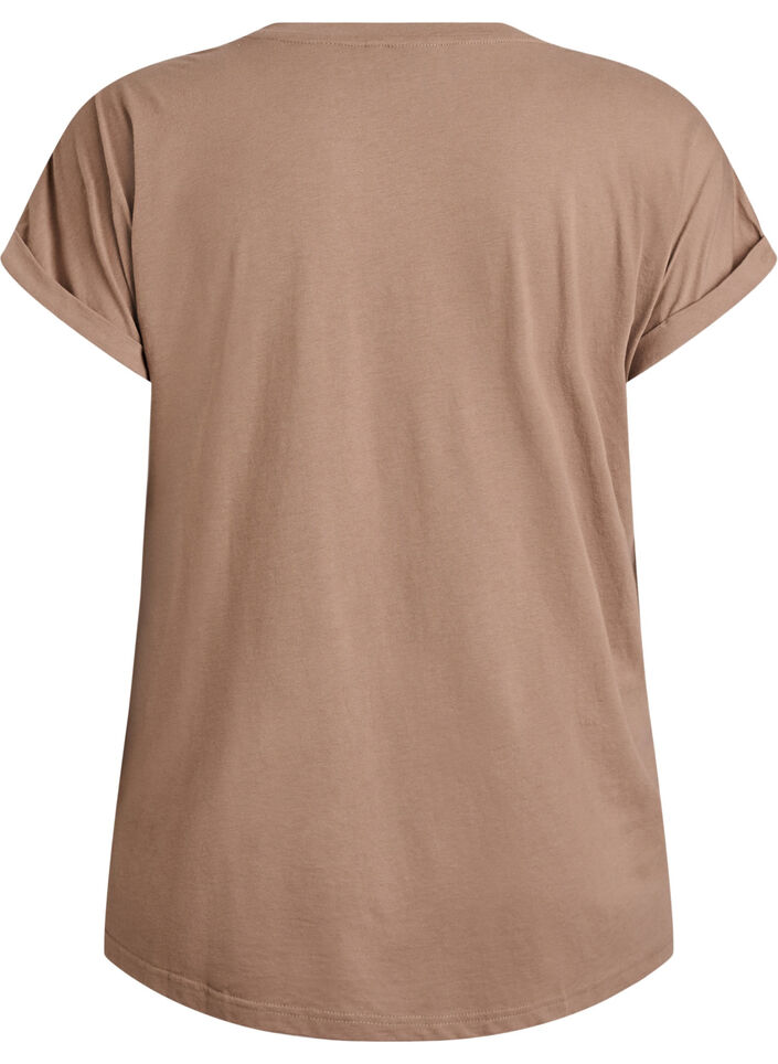 Kort&auml;rmad t-shirt i bomullsmix, Brun, Packshot image number 1