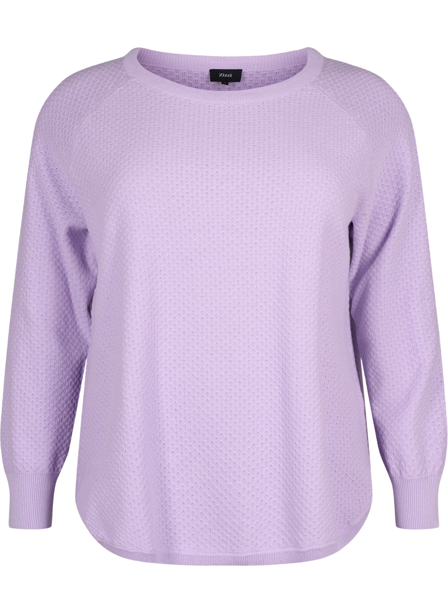 Zizzi Pullover i ekologisk bomull med strukturm&ouml;nster, Lavender, Packshot image number 0