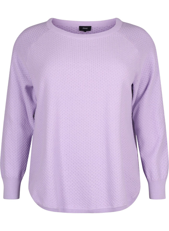 Pullover i ekologisk bomull med strukturmönster, Lavender, Packshot image number 0