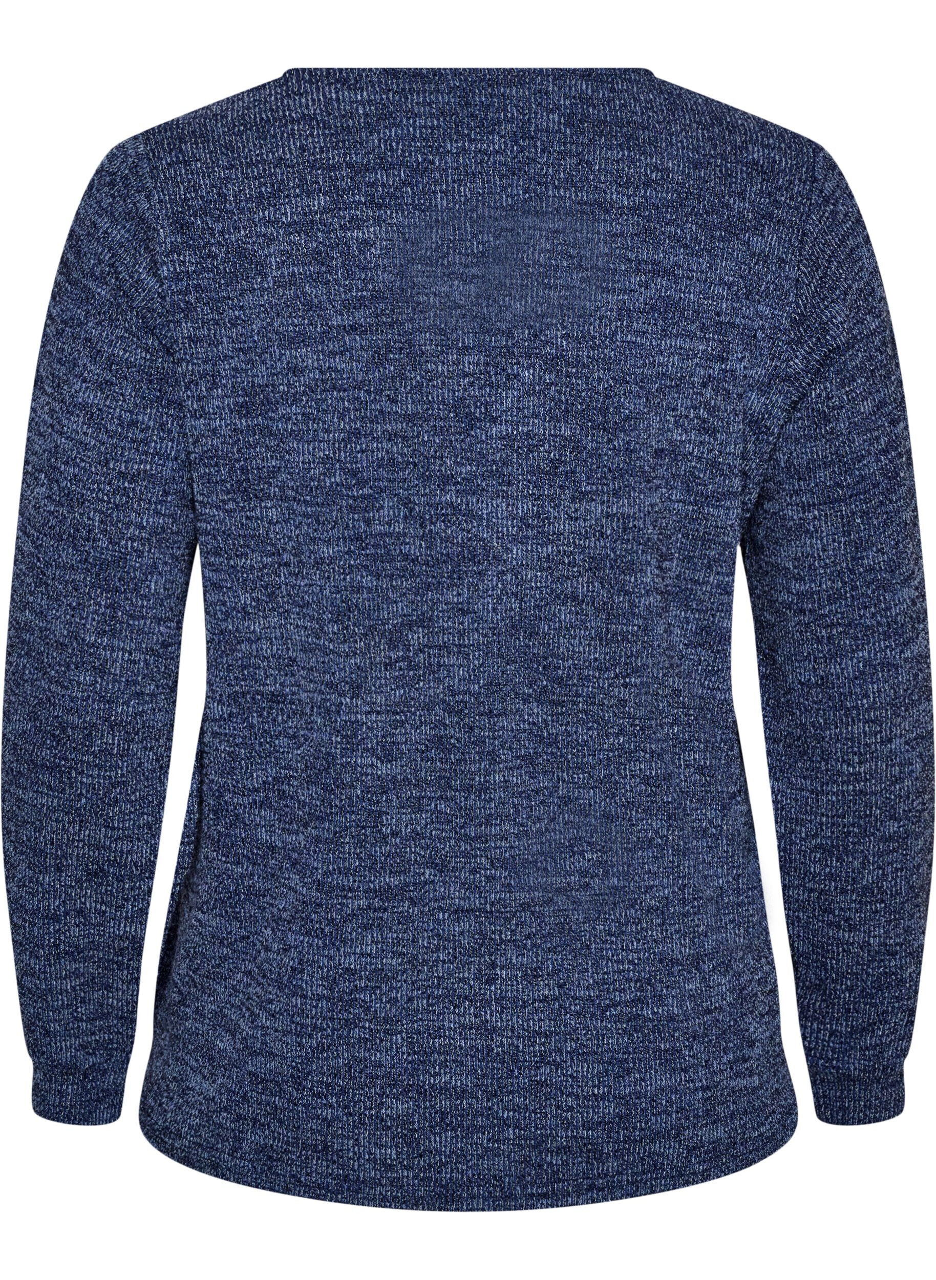 ZizziBlus i jersey med v-ringning och l&aring;nga &auml;rmar, Bl&aring;, Packshot image number 1