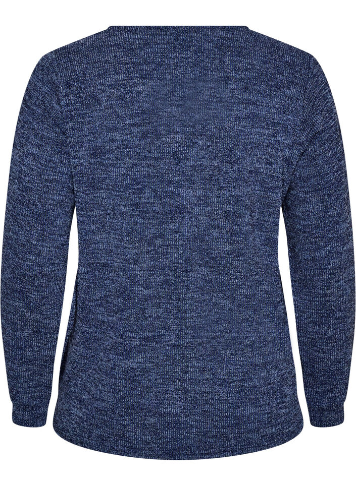 Blus i jersey med v-ringning och l&aring;nga &auml;rmar, Bl&aring;, Packshot image number 1