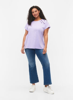 T-shirt i bomull med tryck, Lavender C Leaf, Model image number 2