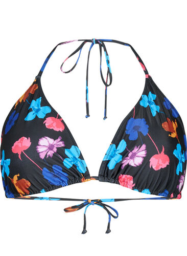 Triangel-bikinibehå med tryck, Black Flower AOP, Packshot image number 0