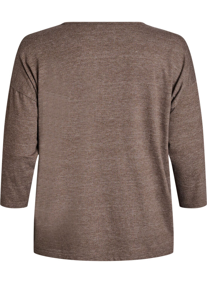 Jerseyblus med 3/4-&auml;rm, Brun, Packshot image number 1