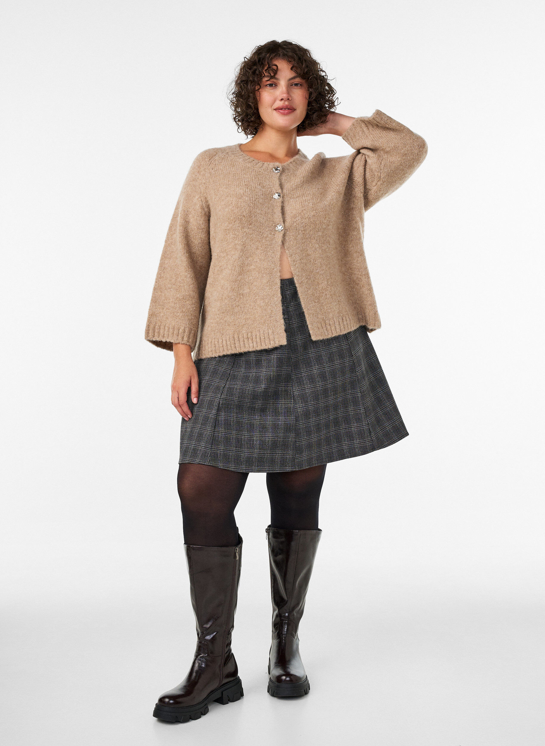 ZizziKofta i ullblandning med 3/4-&auml;rmar, Beige, Model image number 1