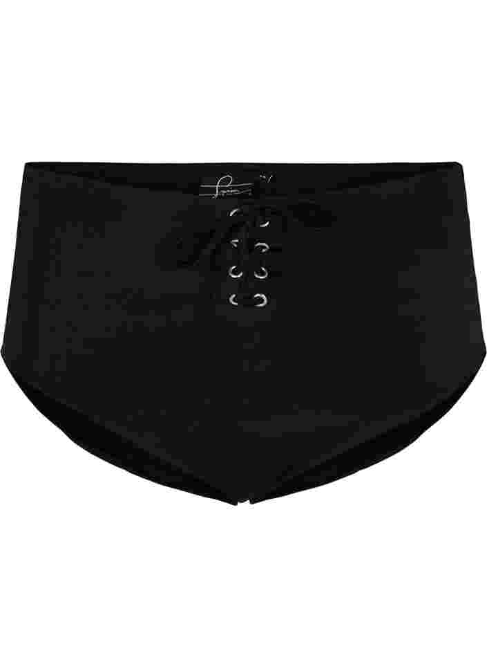 Bikinitrosa med hög midja och snörning, Black, Packshot image number 0