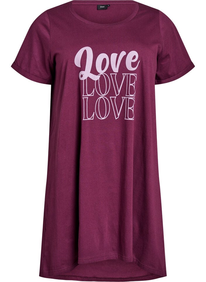 Kort&auml;rmat nattlinne i ekologisk bomull, M&ouml;rk Bordeaux, Packshot image number 0