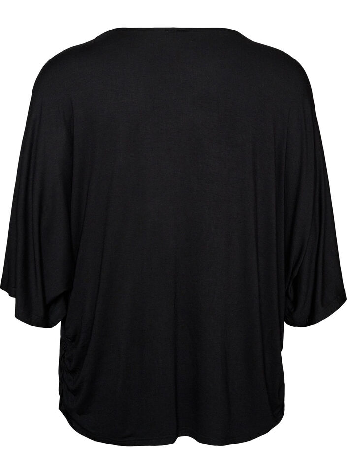 Blus i jersey med armb&aring;gsl&aring;nga ballong&auml;rmar, Svart, Packshot image number 1