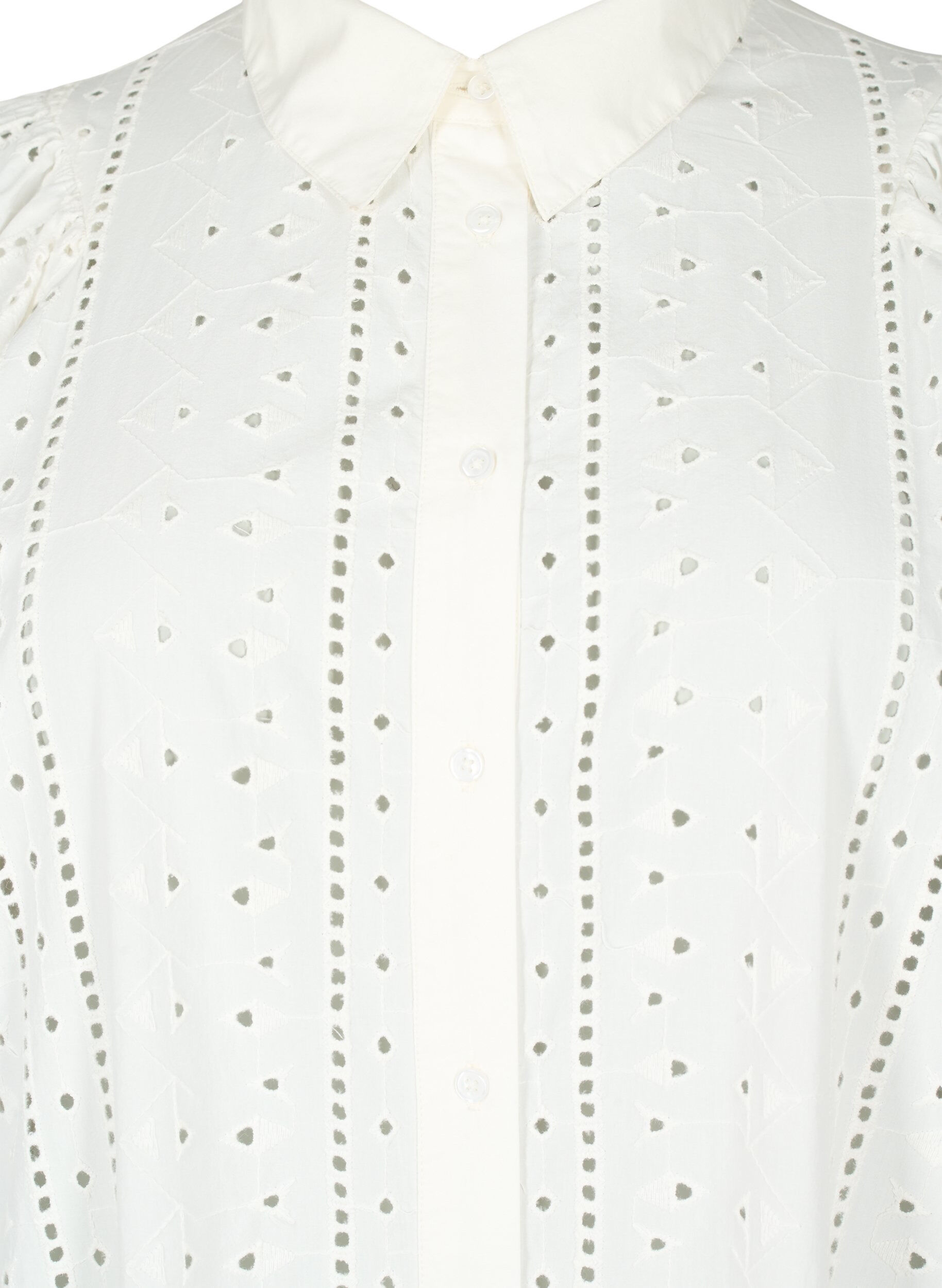 Zizzi Skjortkl&auml;nning i bomull med broderi anglaise, Off White, Packshot image number 2