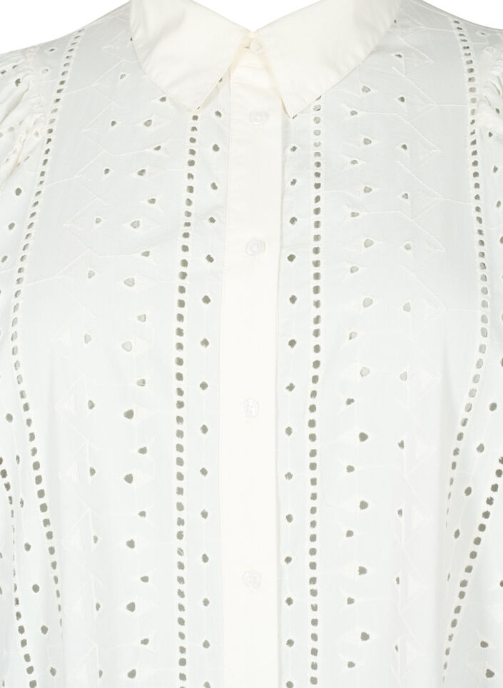 Skjortklänning i bomull med broderi anglaise, Off White, Packshot image number 2
