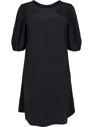 Viskosklänning med ryggdetalj, Black, Packshot image number 0