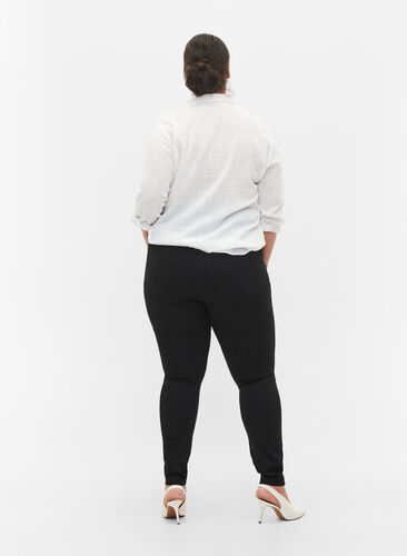 Super slim Amy jeans med snörning fram, Black, Model image number 1