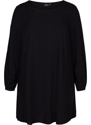 Viskos tunika med långa ärmar, Black, Packshot image number 0