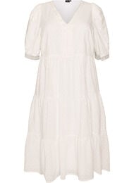 Midikl&auml;nning i texturerad bomull med virkade detaljer, Vit