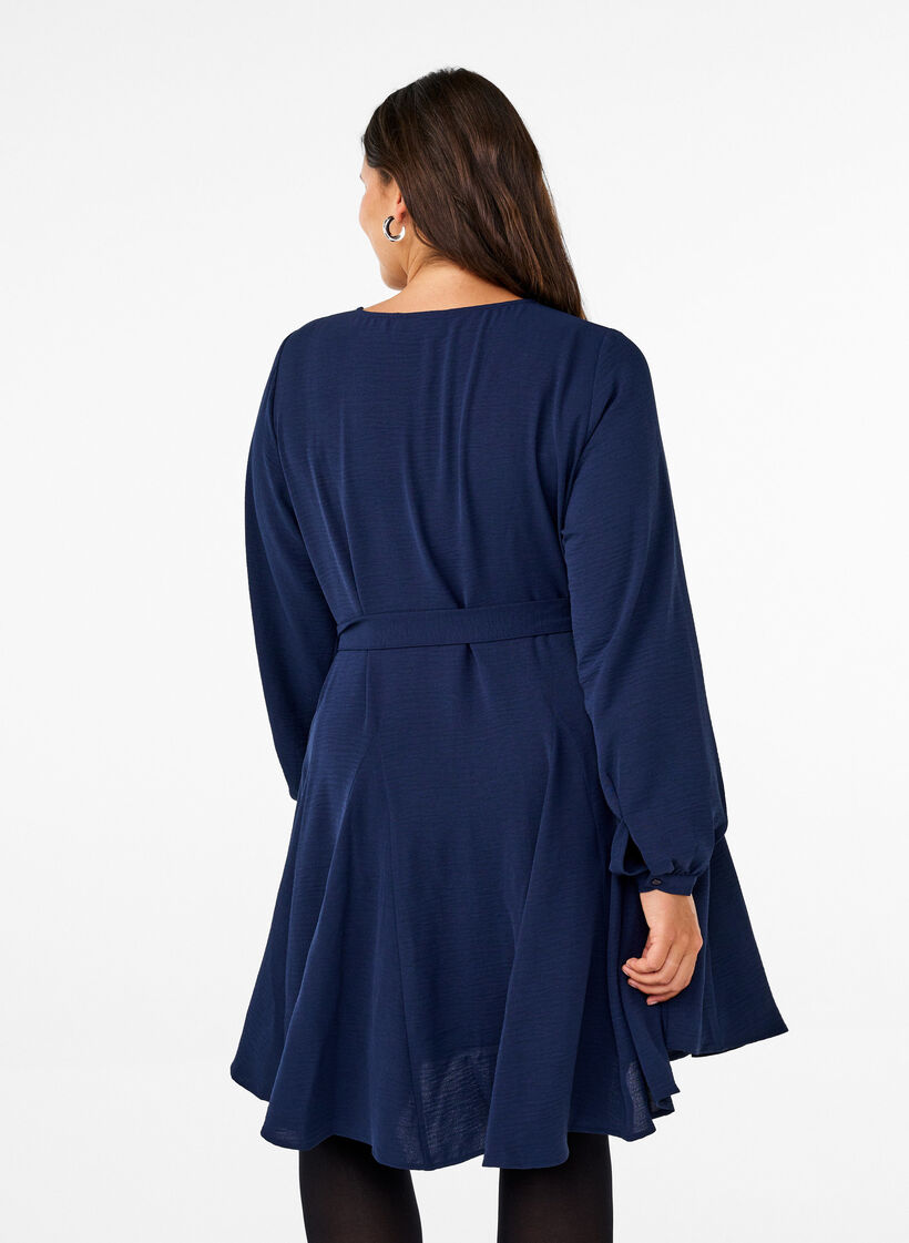 Långärmad klänning med knytskärp, Navy Blazer, Model image number 1