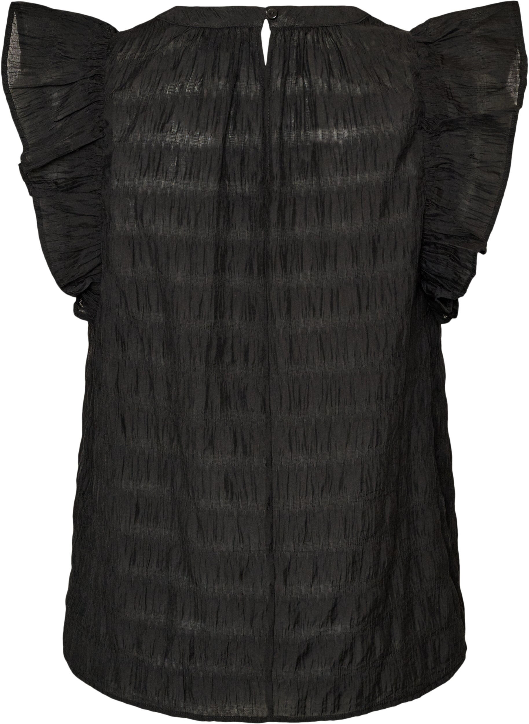 Zizzi&Auml;rml&ouml;s blus med struktur och volanger, Svart, Packshot image number 1