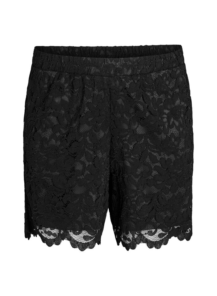 Spetsshorts med h&ouml;g midja och fickor, Svart, Packshot image number 0