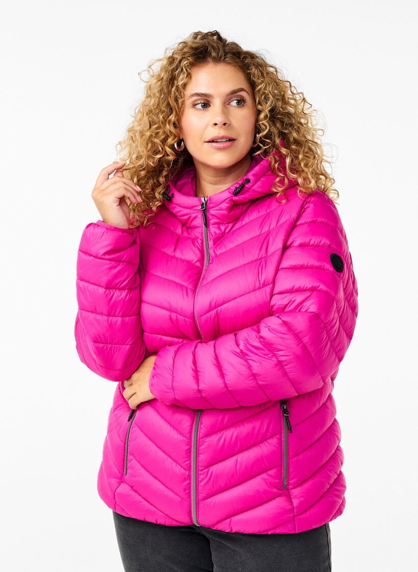 L&auml;ttviktsjacka med huva, Rosa, Model image number 0