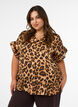 Blus med leopardm&ouml;nster och volangdetaljer, Brun, Model image number 0