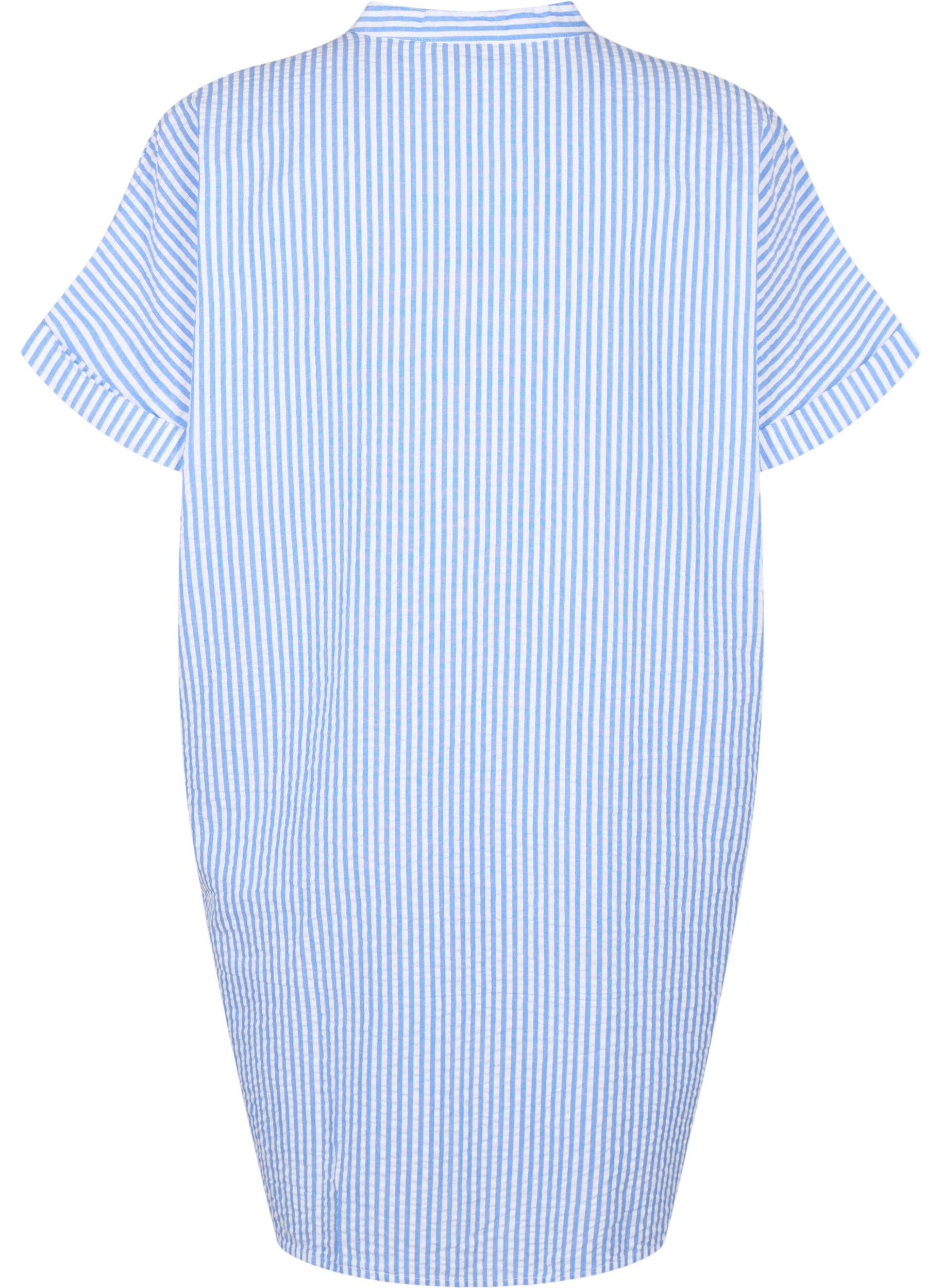 Zizzi Randig skjorta med br&ouml;stfickor, Light Blue Stripe , Packshot image number 1