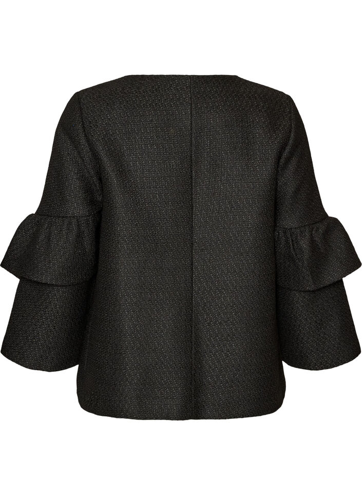 Jacka i boucl&eacute; med volangdetaljer, Svart, Packshot image number 1